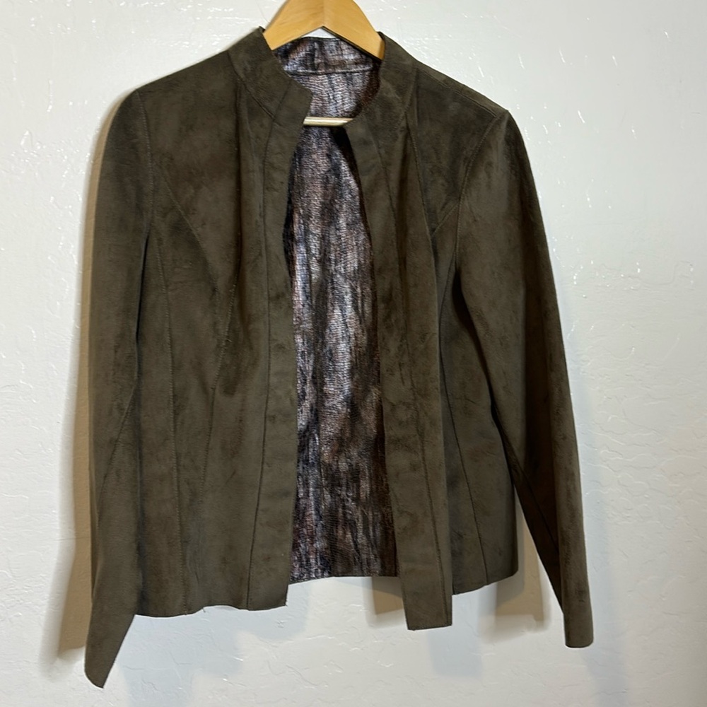 Homemade suede (?) blazer brown & pink snake skin large?